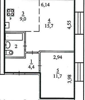 1-к квартира, вторичка, 45м2, 1/4 этаж