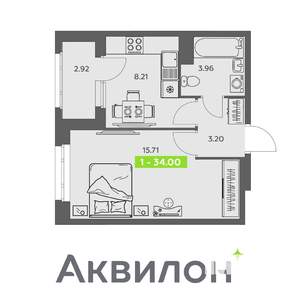 1-к квартира, вторичка, 34м2, 10/16 этаж