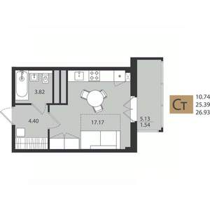 Студия квартира, вторичка, 27м2, 7/16 этаж