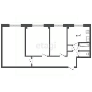 3-к квартира, вторичка, 61м2, 1/9 этаж