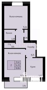 2-к квартира, вторичка, 59м2, 4/4 этаж