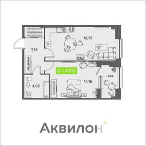 1-к квартира, вторичка, 47м2, 2/16 этаж