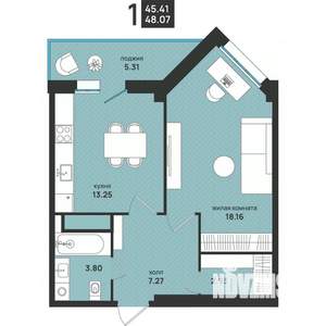 1-к квартира, вторичка, 48м2, 11/13 этаж