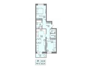 2-к квартира, строящийся дом, 64м2, 6/16 этаж
