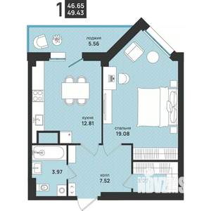 1-к квартира, вторичка, 49м2, 4/13 этаж