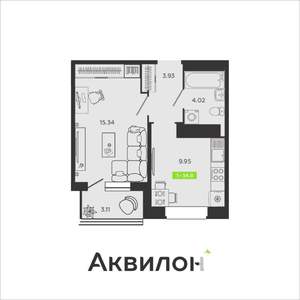 1-к квартира, сданный дом, 35м2, 16/16 этаж