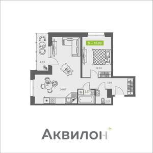 1-к квартира, вторичка, 52м2, 5/8 этаж