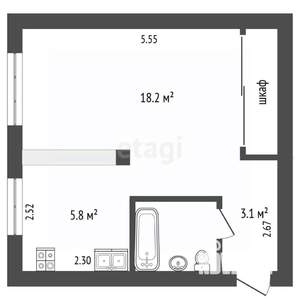 1-к квартира, вторичка, 30м2, 5/5 этаж