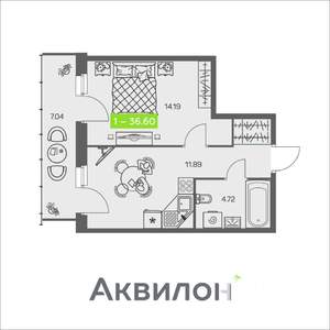 1-к квартира, вторичка, 37м2, 1/8 этаж