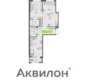 2-к квартира, вторичка, 71м2, 7/11 этаж
