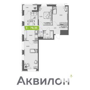 3-к квартира, вторичка, 79м2, 14/16 этаж